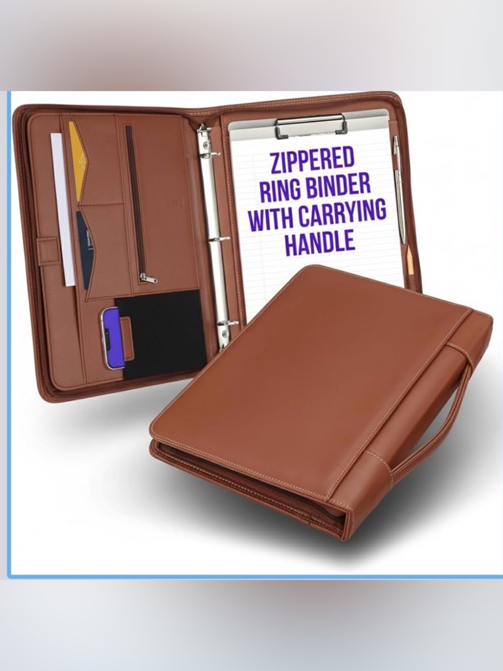 NWT Stylio 
Zipper Leather Binder
3 Ring,Clipboard,Tablet,Cell,Office Portfolio